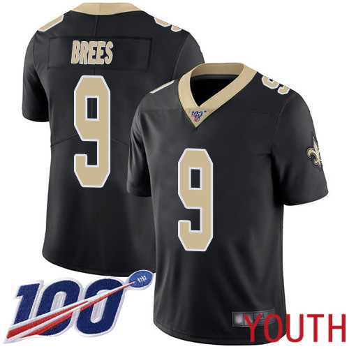 New Orleans Saints Limited Black Youth Drew Brees Home Jersey NFL Football #9 100th Season Vapor Untouchable Jersey